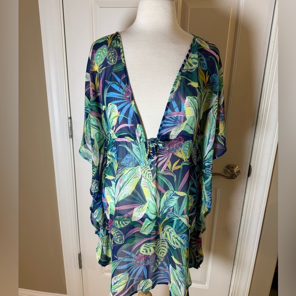 Blu Rod Beattie Tropical Floral Print Women's Swimsuit Cover-Up- Caftan-Size S - Picture 2 of 6
